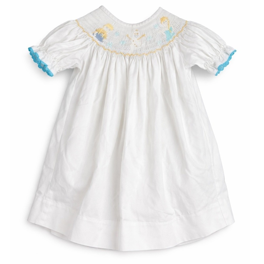 Banana Split Girls Embroidered Smocked Frozen Elsa Anna Olaf Bishop White 24M